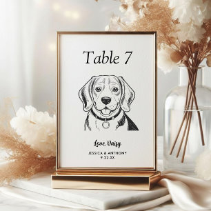Einfache schwarze und weiße Hundehochzeit Tischnummer