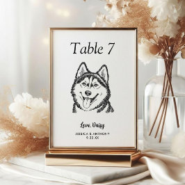 Einfache schwarze und weiße Hundehochzeit Tischnummer