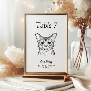 Einfache schwarze und weiße Katzenhochzeit Tischnummer
