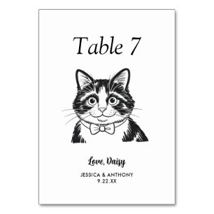 Einfache schwarze und weiße Katzenhochzeit Tischnummer