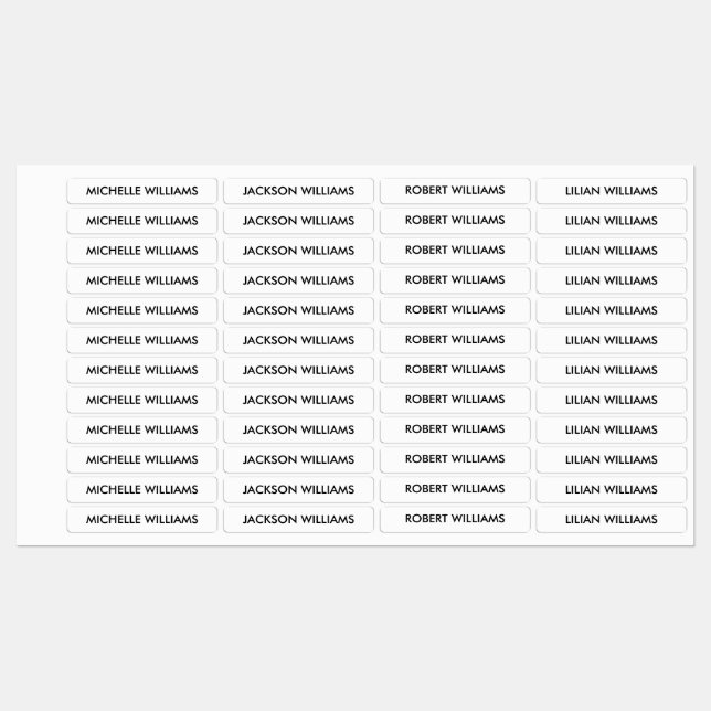 Einfache schwarze und weiße Kinder Name Etiketten (Blatt)