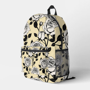 Einfache schwarze und weiße Rosen in einem grafisc Bedruckter Rucksack