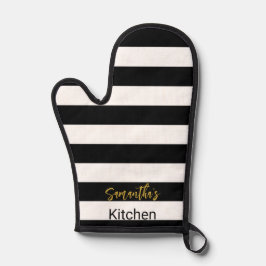 Einfache schwarze und weiße Streifen - Goldene Skr Ofenhandschuh