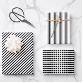Einfache schwarze und weiße Streifen zum Vatertag Geschenkpapier Set
