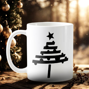 Einfache schwarze Weihnachtsbaum mit einem Stern Tasse