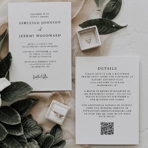 Einfache schwarze weiße QR-Code-Hochzeitseinladung Einladung
