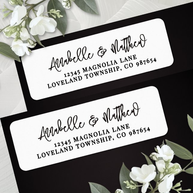 Einfache schwarze weiße Schrift Rücksendeadresse (Simple Black White Script Return Address Label )
