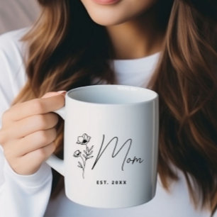 Einfache Schwarze Wildblume Personalisierte Mama Kaffeetasse