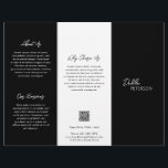 Einfache schwarze zeitgemäße QR-Code Modernst Flyer<br><div class="desc">Moderner und beruflicher Schwarz-Trifold-Broschüre-Flyer mit einem einfachen und minimalen Design mit Ihrem Namen in einem eleganten Drehbuch und zeitgenössischen Sans Serif Schriftart. Die Vorlage enthält mehrere geteilte Bereiche für Ihre Dienste in einem minimalistischen Layout. Der Rücken hat Ihre Kontaktdaten und optionalen QR-Code. Wenn Sie es vorziehen, kann der QR-Code im...</div>