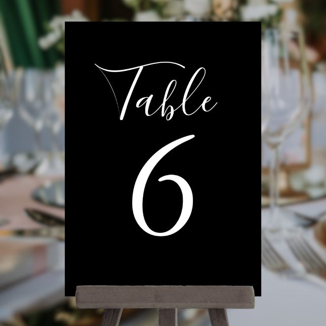Einfache Schwarzweiß-Chic-Tischnummer Einladung (Simple Black And White Chic Script Table Number)