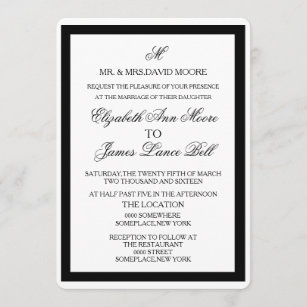 Einfache Schwarzweiss-Hochzeits-Einladung Einladung