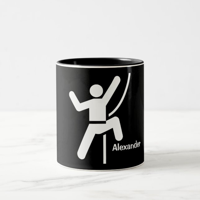 Einfache Schwarzweiss-Klettern-Ikone Zweifarbige Tasse (Mittel)