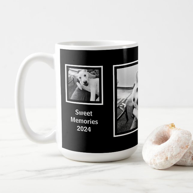 Einfache Schwarzweiß-Weiß-Foto Minimalistisch Kaffeetasse (Mit Donut)