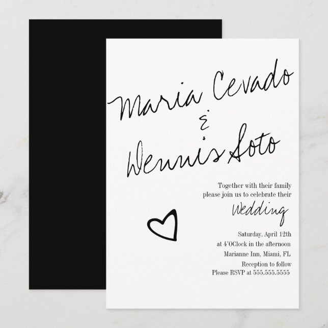Einfache schwebende Herz-Schrift Wedding Einladung (Vorne/Hinten)