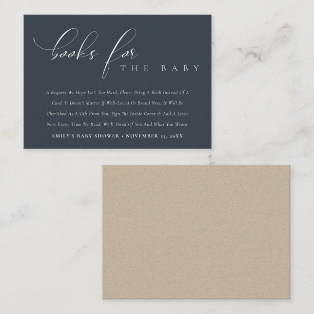 Einfache Script Black Navy Books für Baby Begleitkarte (Vorne/Hinten)