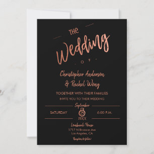 Einfache Script Black Rose Gold Foil Die Hochzeit  Einladung