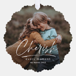 Einfache Script Cherish 2 Foto Weihnachtsfeiertag Ornament Karte