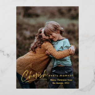 Einfache Script Cherish Jeden Augenblick Foto Weih Folien Feiertagspostkarte