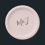 Einfache Script Couple Initials Blush Paper Plate Pappteller<br><div class="desc">Hochzeitskopien für Teller. Erröten.</div>