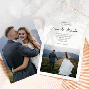 Einfache Script Forest Green Two Foto Hochzeit Einladung