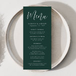 Einfache Script Forest Green Wedding Menükarte<br><div class="desc">Einfaches Hochzeitsmenü mit "Menü" in einem weißen Skript mit einem waldgrünen Hintergrund angezeigt. Personalisieren Sie das waldgrüne Hochzeitsmenü,  indem Sie Ihre Namen,  das Hochzeitdatum und Menüinformationen hinzufügen. Entworfen,  um mit unserer Simple Script Hochzeitskollektion zu koordinieren.</div>