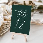 Einfache Script Forest Green Wedding Tischnummer<br><div class="desc">Elegante Hochzeitsszenarien mit der Tischnummer,  die in einem einfachen,  weißen Drehbuch mit einem waldgrünen Hintergrund angezeigt wird. Die Text- und Hintergrundfarben können mithilfe der Editierwerkzeuge auf Ihre Hochzeitsfarben geändert werden.</div>