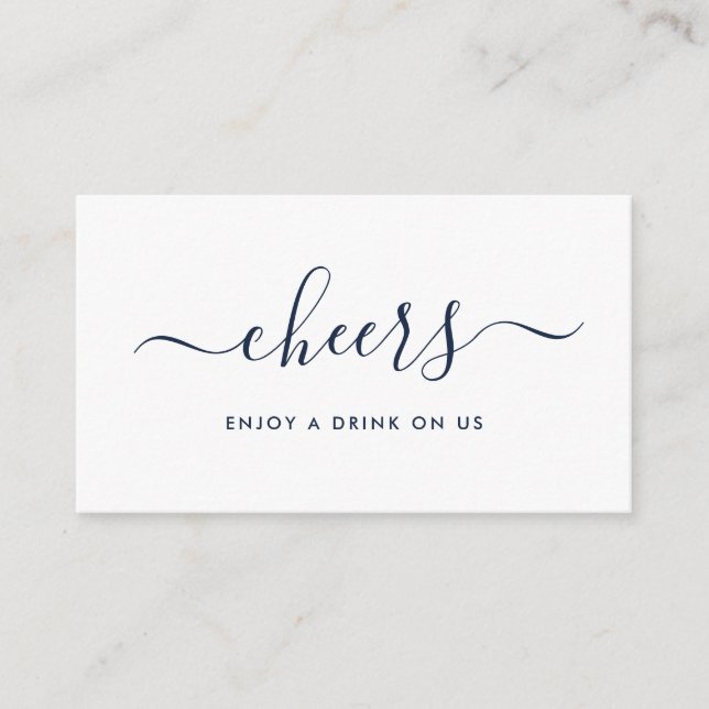 Einfache Script-Free Drinks Ticket - Navy & White Begleitkarte (Vorderseite)