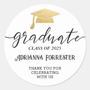 Einfache Script Gold Graduate Hat   Danke Runder Aufkleber
