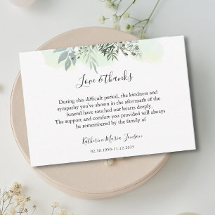 Einfache Script Greenery Beileid Beerdigung Dankeskarte
