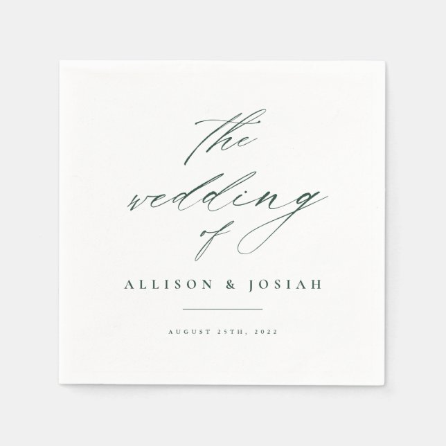 Einfache Script-Grüne Hochzeit Serviette (Vorderseite)