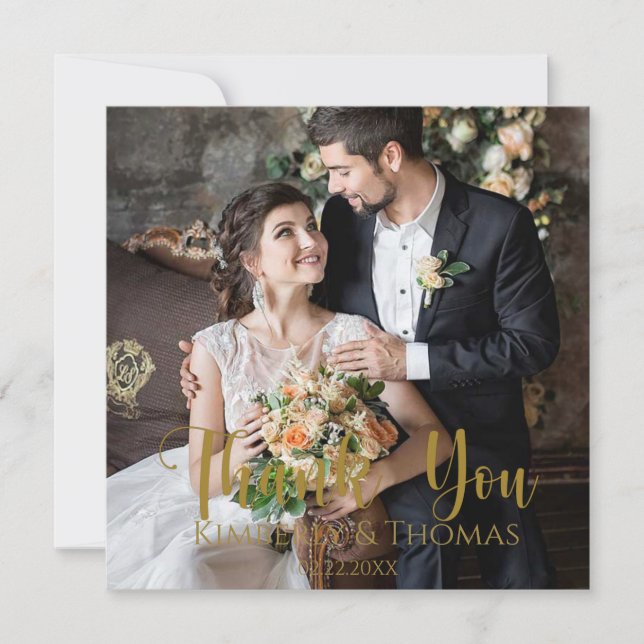 Einfache Script Hochzeit Flat Danke Karte (Vorderseite)