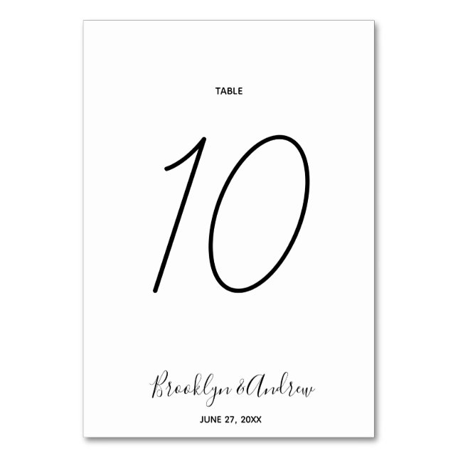 Einfache Script-Hochzeiten-Tischnummern Tischnummer (Vorderseite)