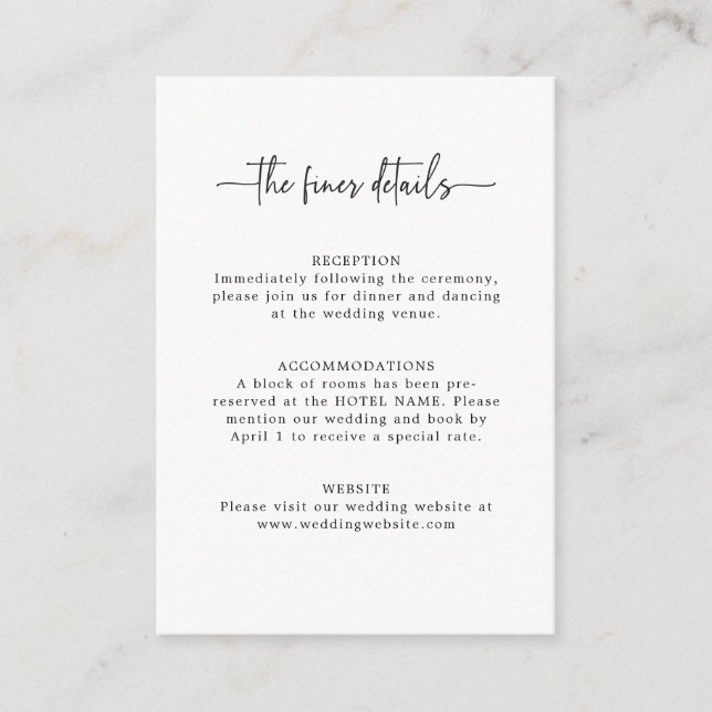 Einfache Script-Hochzeitungs-Detailkarte Begleitkarte (Vorderseite)