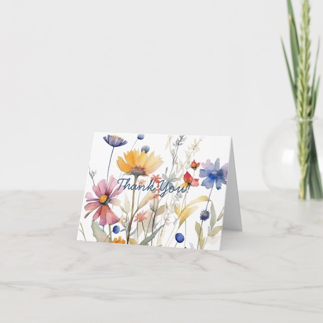 Einfache Script-Hübsche Boho-Wildblumen Dankeskarte (Vorderseite)