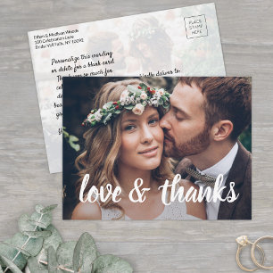 Einfache Script-Liebe & Dank 2 Foto Hochzeit Postkarte
