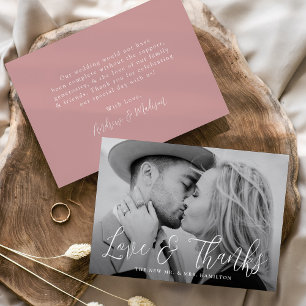 Einfache Script-Liebe und dank Dusty Rose Wedding Dankeskarte
