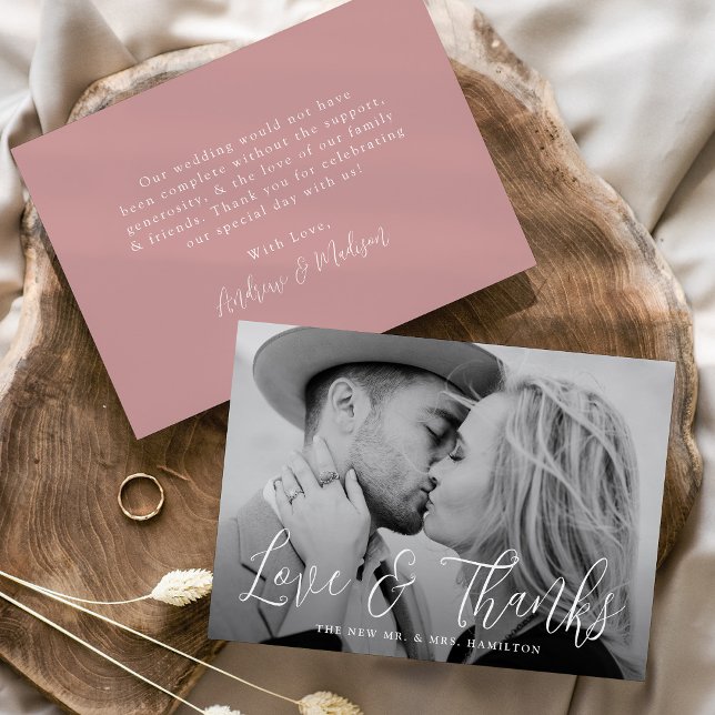 Einfache Script-Liebe und dank Dusty Rose Wedding Dankeskarte (Von Creator hochgeladen)
