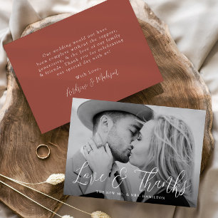 Einfache Script-Liebe und Dank Rust Foto Hochzeit Dankeskarte