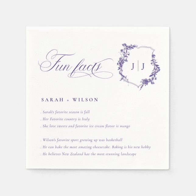 Einfache Script-Lilac-Lila Hochzeitslogos - Fakten Serviette (Vorderseite)