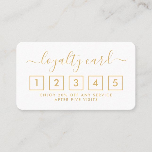 Einfache Script Loyalty Card - Gold und Weiß Treuekarte (Vorderseite)