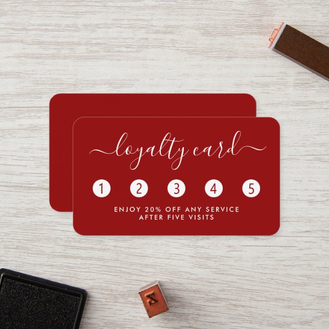Einfache Script Loyalty Card - Rot & Weiß Treuekarte (Vorderseite/Rückseite Beispiel)