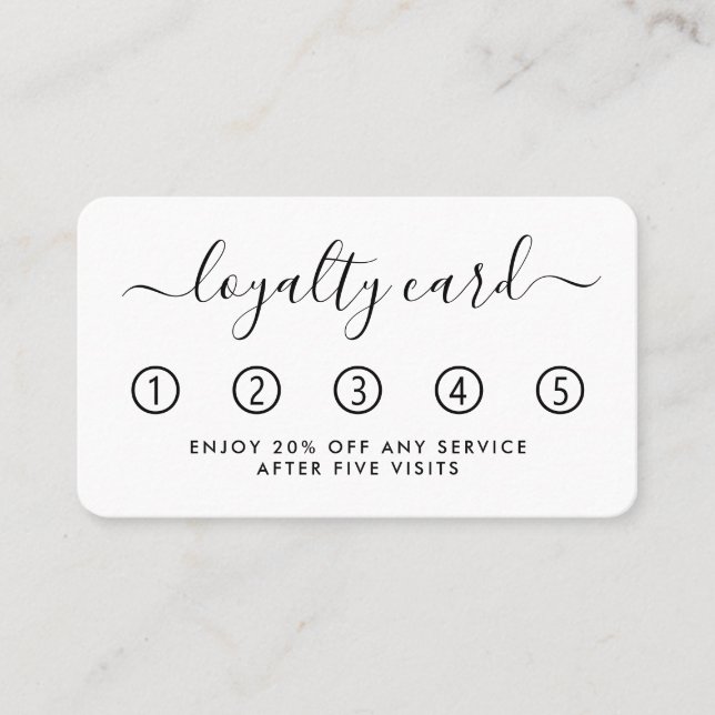Einfache Script Loyalty Card - Schwarz & Weiß Treuekarte (Vorderseite)