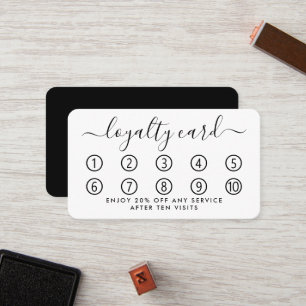 Einfache Script Loyalty Card - Schwarz & Weiß Treuekarte