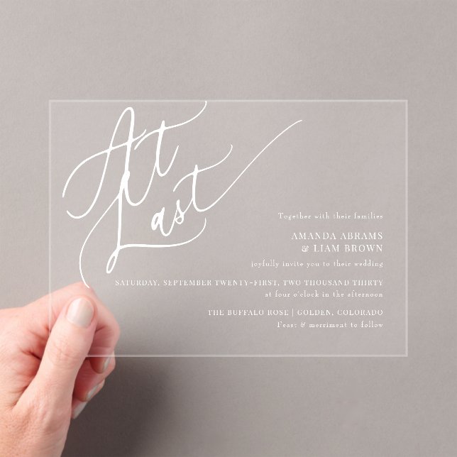 Einfache Script-Minimal bei letzter Hochzeit Acryleinladungen (Insitu (Handheld))