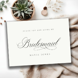 Einfache Script Minimal Schwarz & Weiß Bridesmaid Dankeskarte