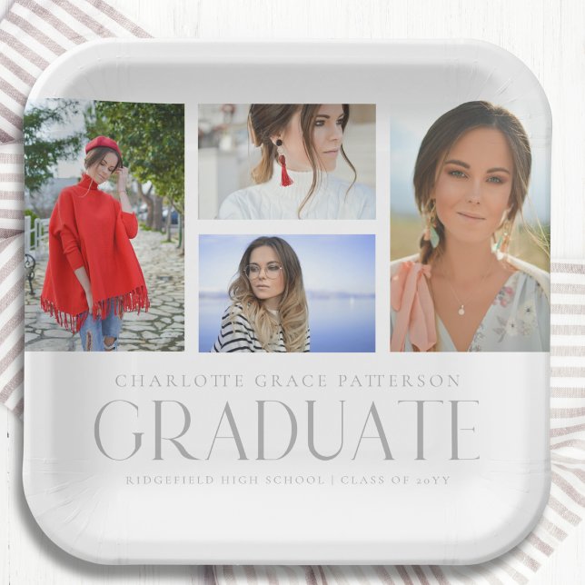 Einfache Script Multi Foto Grad Graduierungspartei Pappteller (Von Creator hochgeladen)