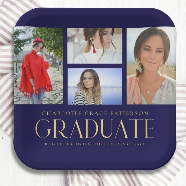 Einfache Script Multi Foto Grad Graduierungspartei Pappteller (Von Creator hochgeladen)