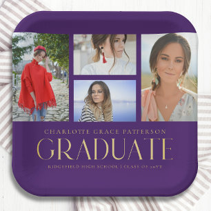 Einfache Script Multi Foto Grad Graduierungspartei Pappteller