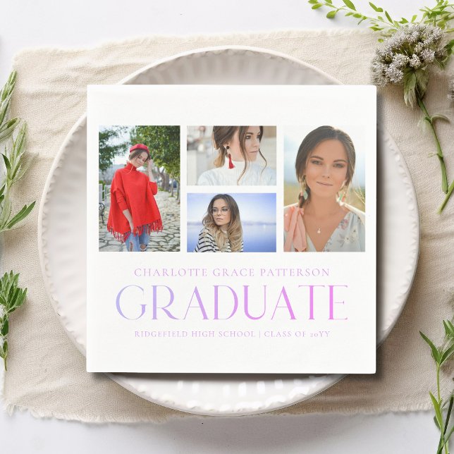Einfache Script Multi Foto Grad Graduierungspartei Serviette (Von Creator hochgeladen)