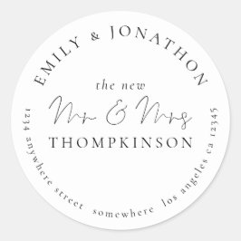 Einfache Script-Newlyweds Rückgabeadresse Runder Aufkleber